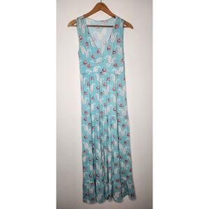 Garnet Hill Womens XS Blue Floral Paisley Maxi Ruffle Tiered Sleeveless Jersey